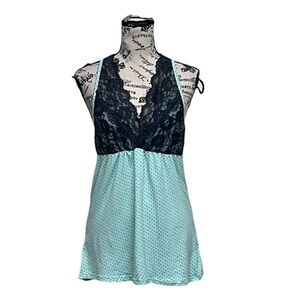 Kathy Ireland Lace Babydoll Top Sheer Polka Dot Mesh Lingerie Tank L